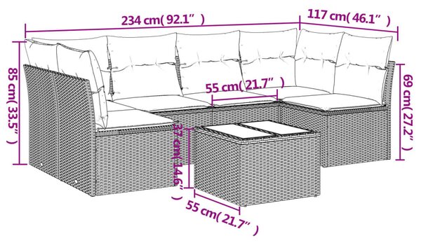 VidaXL 7 részes barna polyrattan kerti ülőgarnitúra párnákkal
