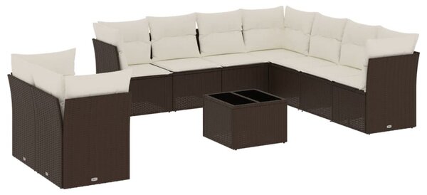 VidaXL 10 részes barna polyrattan kerti ülőgarnitúra párnákkal