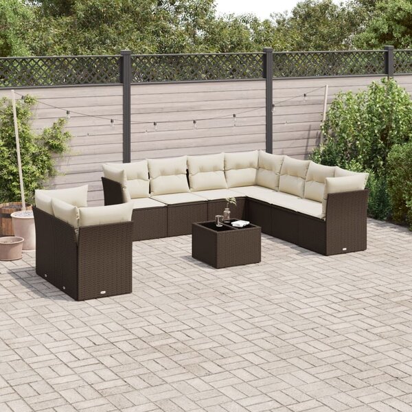 VidaXL 10 részes barna polyrattan kerti ülőgarnitúra párnákkal