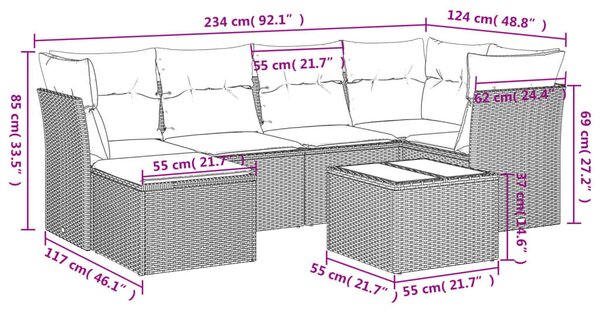VidaXL 7 részes barna polyrattan kerti ülőgarnitúra párnákkal