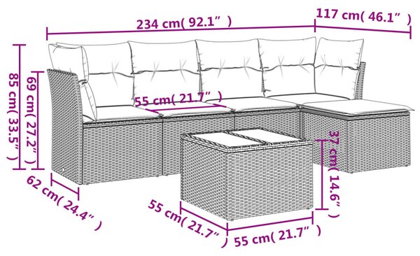 VidaXL 6 részes barna polyrattan kerti ülőgarnitúra párnával