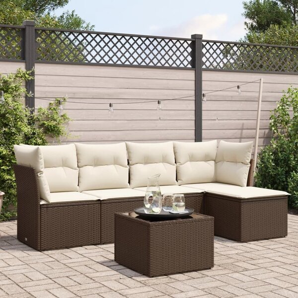 VidaXL 6 részes barna polyrattan kerti ülőgarnitúra párnával