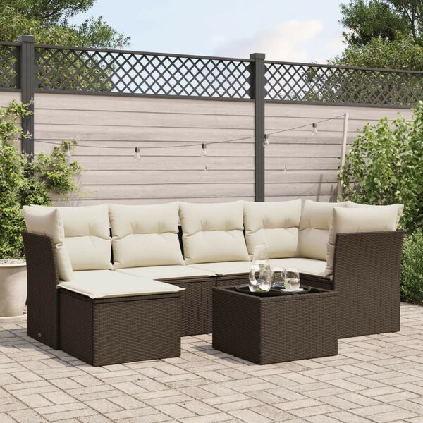 VidaXL 7 részes barna polyrattan kerti ülőgarnitúra párnákkal