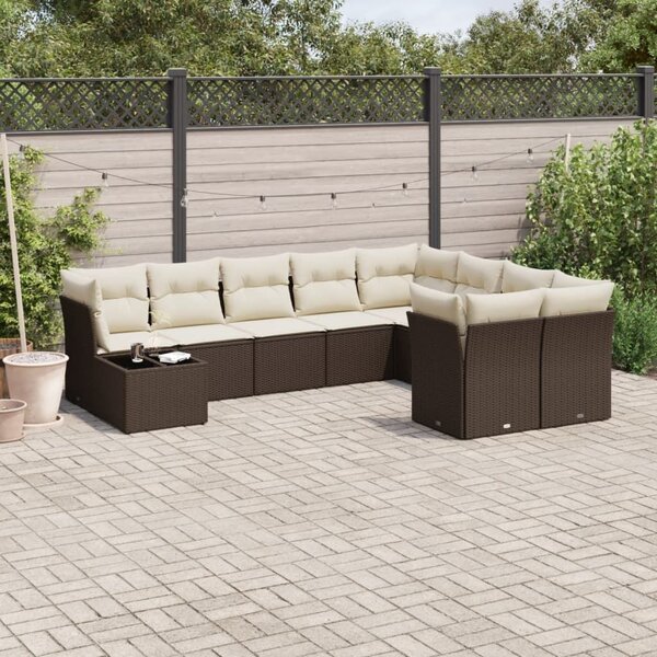 VidaXL 10 részes barna polyrattan kerti ülőgarnitúra párnákkal