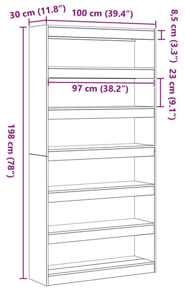 Könyvespolc Sonoma tölgy Mérnöki fa 100 x 30 x 198 cm Polcozás