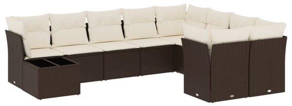 VidaXL 10 részes barna polyrattan kerti ülőgarnitúra párnákkal