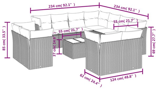 VidaXL 12 részes barna polyrattan kerti ülőgarnitúra párnákkal