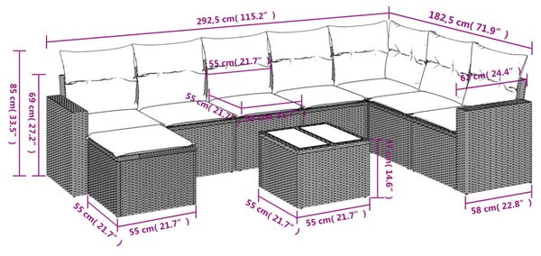 VidaXL 9 részes barna polyrattan kerti ülőgarnitúra párnákkal