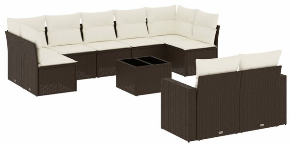 VidaXL 10 részes barna polyrattan kerti ülőgarnitúra párnákkal