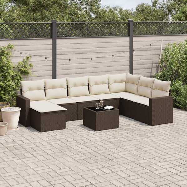 VidaXL 9 részes barna polyrattan kerti ülőgarnitúra párnákkal
