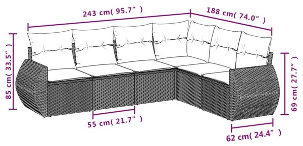 VidaXL 6 részes barna polyrattan kerti ülőgarnitúra párnával