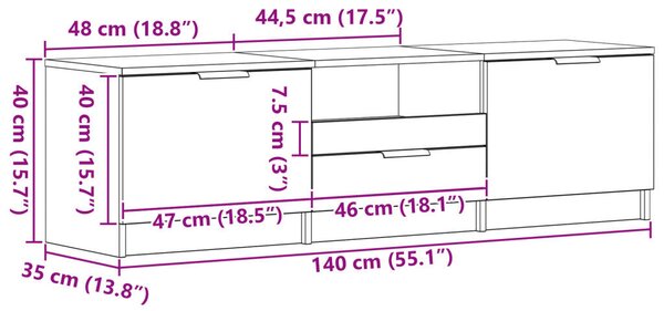 TV Szekrény - Fekete tölgy - 140x35x40 cm - Műanyagból készült
