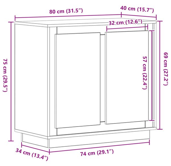 Oldalszekrény Fekete Tölgy 80x34x75 cm Műszaki Fa