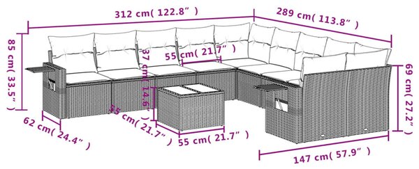 VidaXL 11 részes barna polyrattan kerti ülőgarnitúra párnákkal
