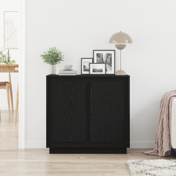 Oldalszekrény Fekete Tölgy 80x34x75 cm Műszaki Fa