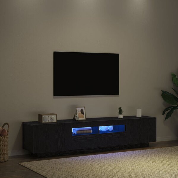 TV szekrény LED fényekkel fekete tölgy színben, 180x35x40 cm, mérnöki fa