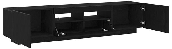 TV szekrény LED fényekkel fekete tölgy színben, 180x35x40 cm, mérnöki fa