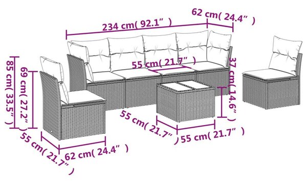 VidaXL 7 részes barna polyrattan kerti ülőgarnitúra párnákkal