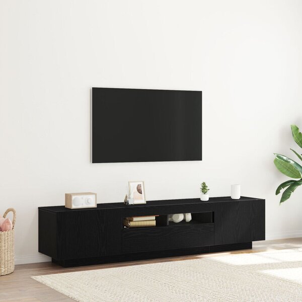 TV szekrény LED fényekkel fekete tölgy színben, 180x35x40 cm, mérnöki fa
