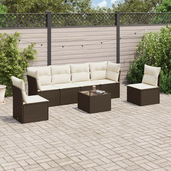 VidaXL 7 részes barna polyrattan kerti ülőgarnitúra párnákkal