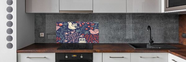 Konyhai fali panel Tyúkok bagoly növény