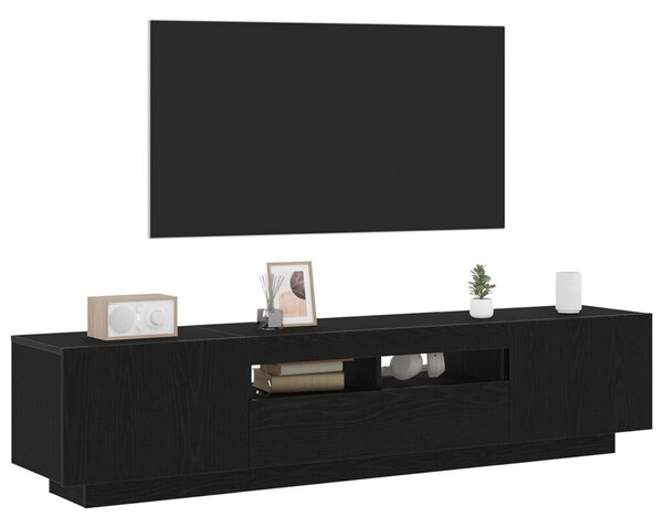 TV szekrény LED fényekkel fekete tölgy színben, 180x35x40 cm, mérnöki fa