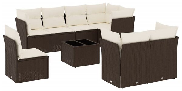 VidaXL 9-részes barna polyrattan kerti ülőgarnitúra párnákkal
