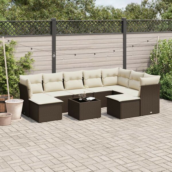 VidaXL 10 részes barna polyrattan kerti ülőgarnitúra párnákkal
