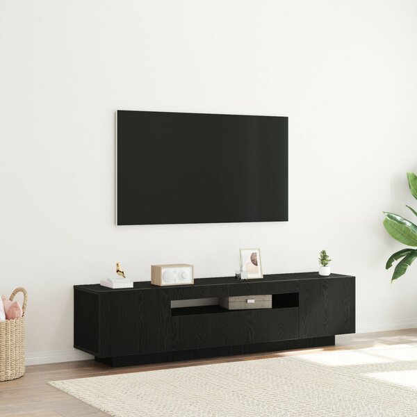 TV szekrény LED fényekkel, fekete tölgy, 160x35x40 cm, műgyanta