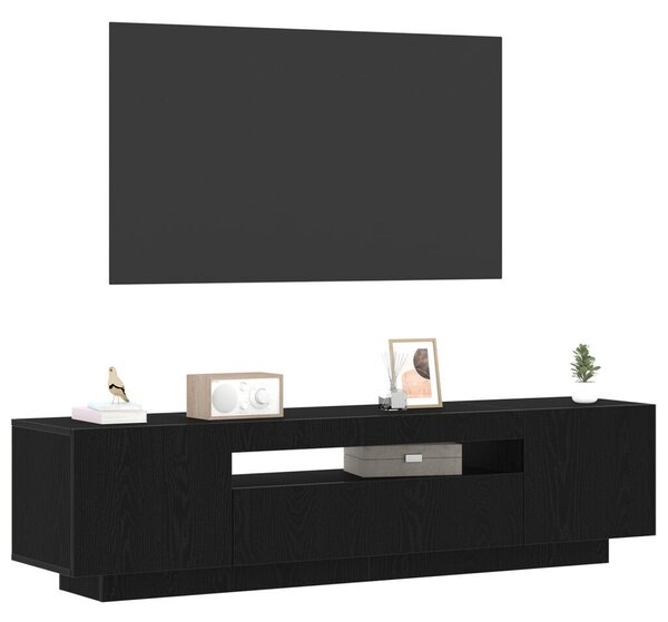 TV szekrény LED fényekkel, fekete tölgy, 160x35x40 cm, műgyanta