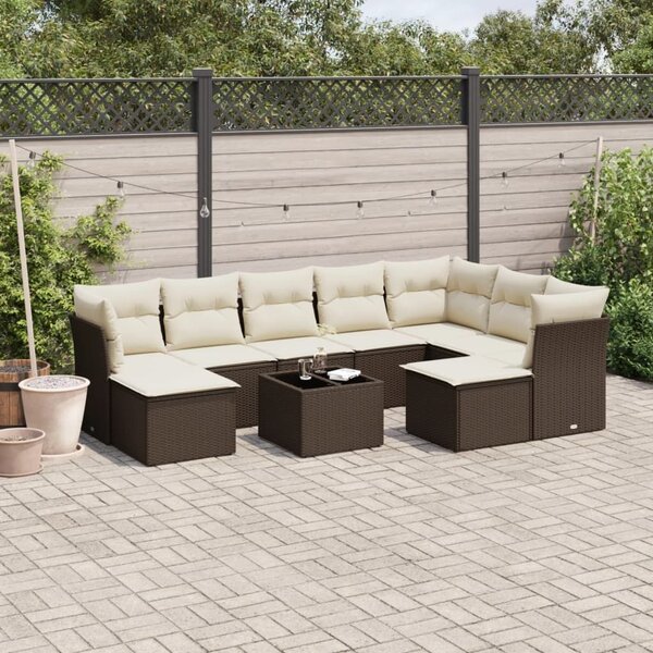 VidaXL 10 részes barna polyrattan kerti ülőgarnitúra párnákkal