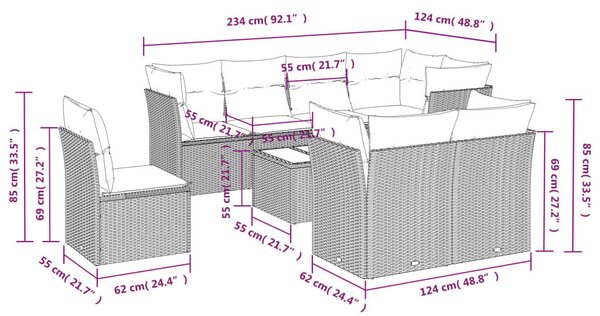 VidaXL 9-részes barna polyrattan kerti ülőgarnitúra párnákkal