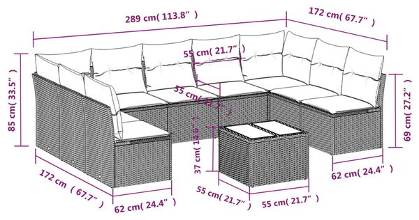 VidaXL 10 részes barna polyrattan kerti ülőgarnitúra párnákkal