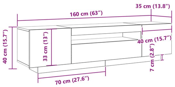 TV szekrény LED fényekkel, fekete tölgy, 160x35x40 cm, műgyanta