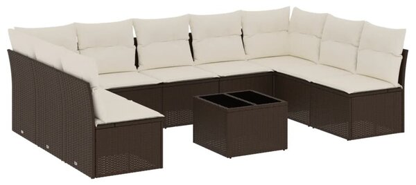 VidaXL 10 részes barna polyrattan kerti ülőgarnitúra párnákkal
