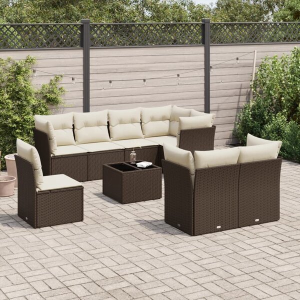 VidaXL 9-részes barna polyrattan kerti ülőgarnitúra párnákkal