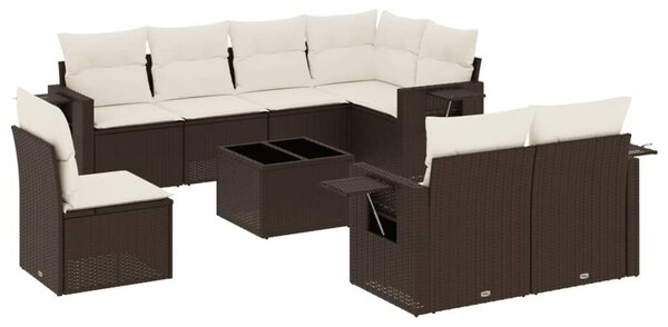 VidaXL 9 részes barna polyrattan kerti ülőgarnitúra párnákkal