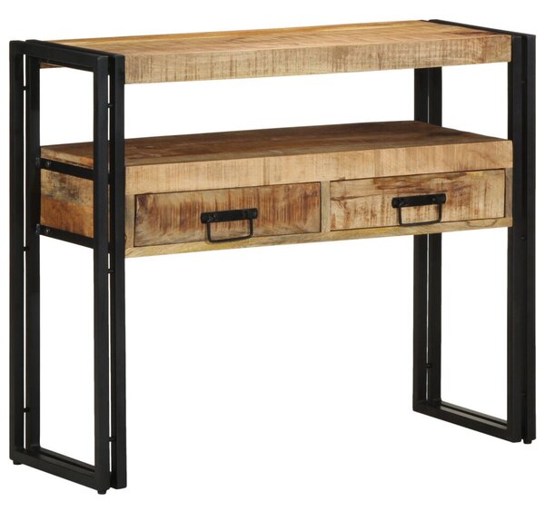Végasztalok Fekete 90x33x75 cm Tömör Mangófából és Fémből