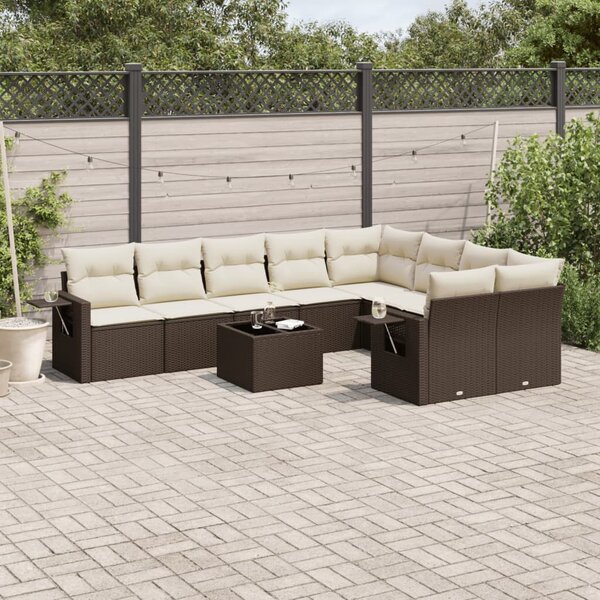 VidaXL 10 részes barna polyrattan kerti ülőgarnitúra párnákkal