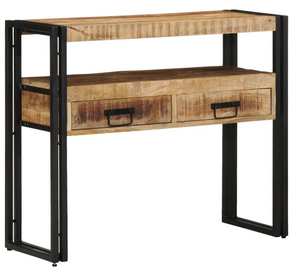 Végasztalok Fekete 90x33x75 cm Tömör Mangófából és Fémből