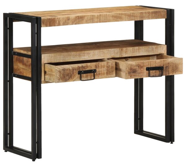 Végasztalok Fekete 90x33x75 cm Tömör Mangófából és Fémből