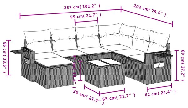 VidaXL 8 részes barna polyrattan kerti ülőgarnitúra párnákkal