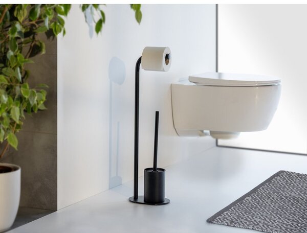 Fekete acél WC-papír tartó állvány WC-kefével Levante – Wenko