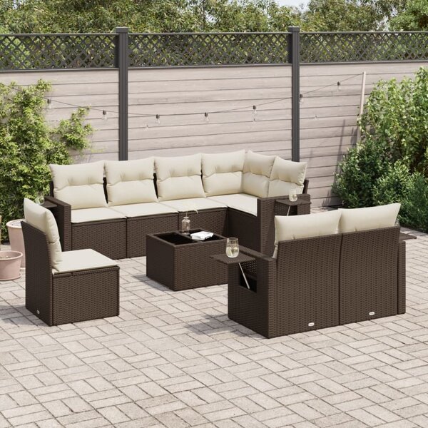 VidaXL 9 részes barna polyrattan kerti ülőgarnitúra párnákkal
