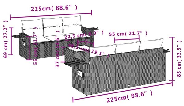 VidaXL 7 részes barna polyrattan kerti ülőgarnitúra párnákkal