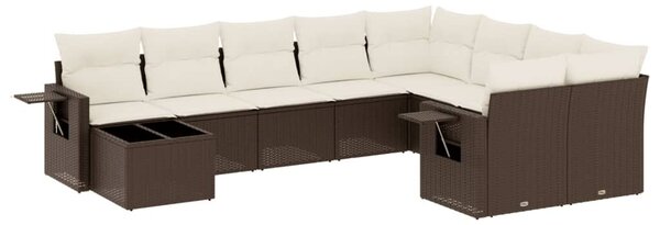 VidaXL 10 részes barna polyrattan kerti ülőgarnitúra párnákkal