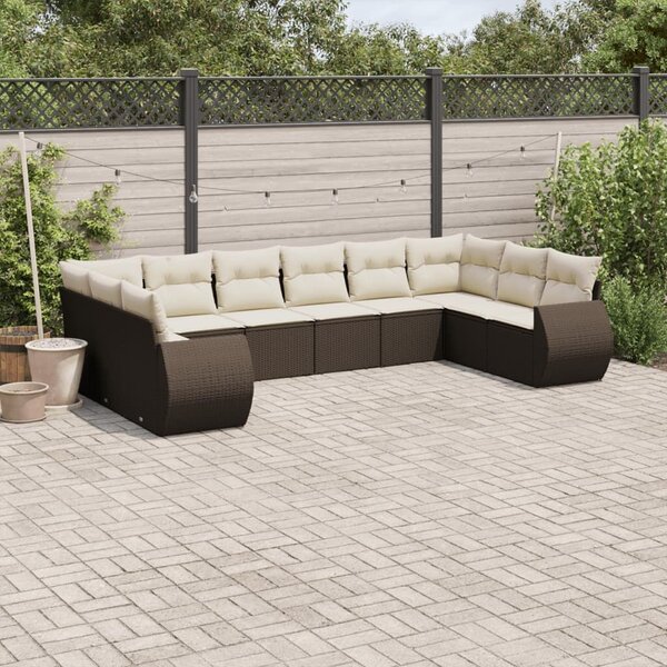 VidaXL 10 részes barna polyrattan kerti ülőgarnitúra párnákkal