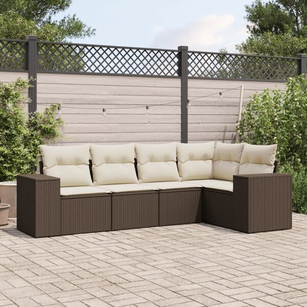 VidaXL 5 részes barna polyrattan kerti ülőgarnitúra párnával