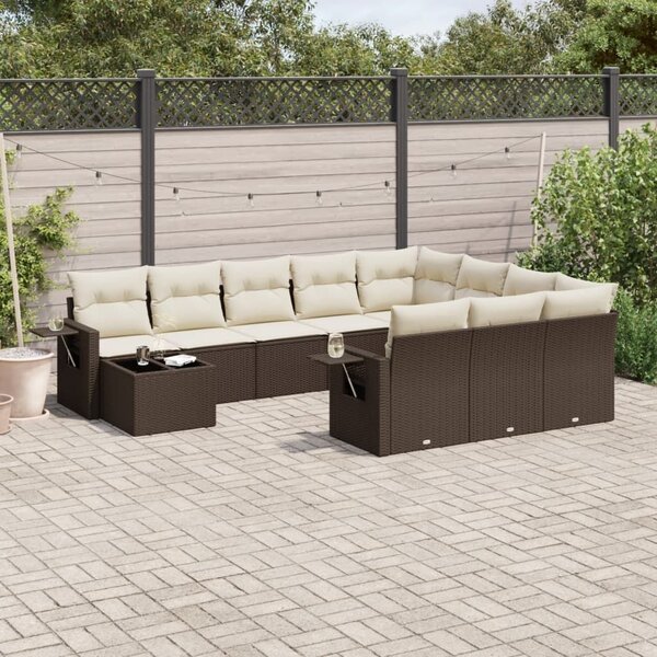 VidaXL 11 részes barna polyrattan kerti ülőgarnitúra párnákkal