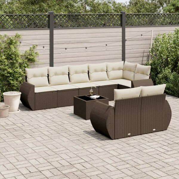 VidaXL 9 részes barna polyrattan kerti ülőgarnitúra párnákkal